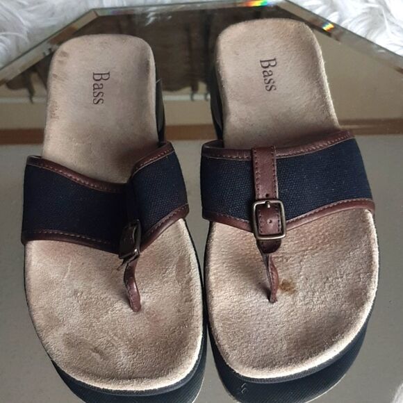 BASS BLUE Brown Trim Canvas Suede Sandals 6.5 M - Picture 3 of 9